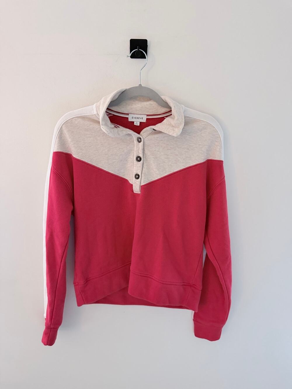Evereve Red & Gray Color-Block Quarter Snap Pullover Sweater-Size S